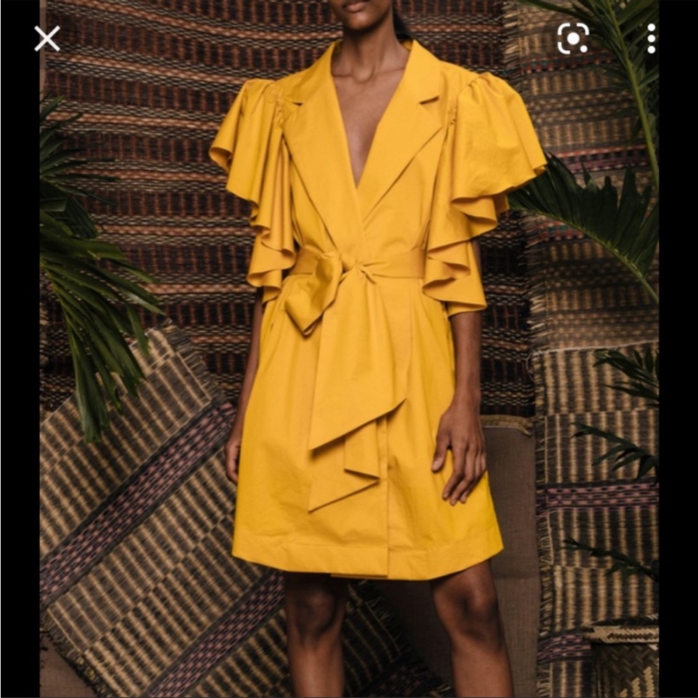 Johanna Ortiz 
Tulip Evolution Ruffled-Shoulder Belted Stretch Poplin Wrap Dress